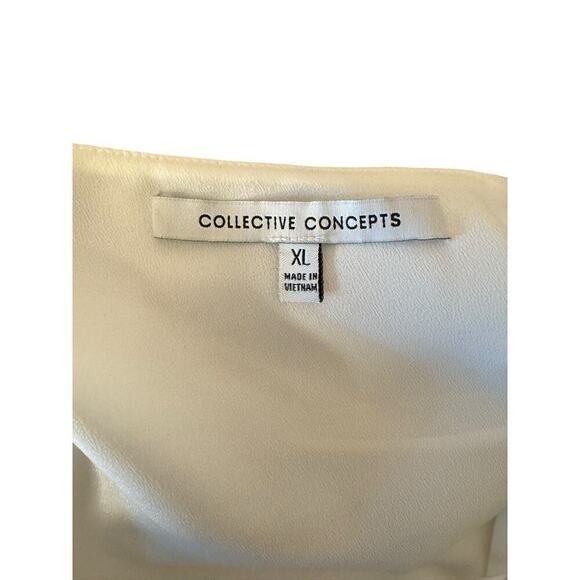 Collective Concepts Cold Shoulder Flutter Blouse White XL Tie Wrist Puff Sleeve - Picture 9 of 9